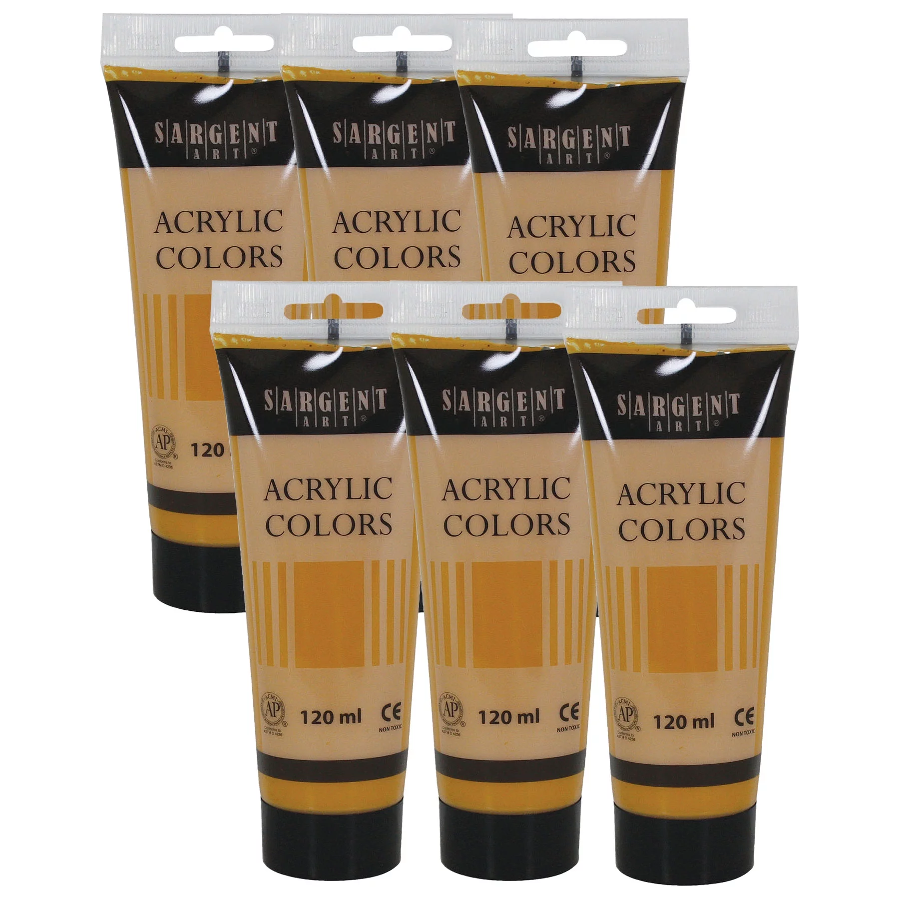 Sargent Art Acrylic Paint Tube, 120 ml, Yellow Ochre, Pack of 6