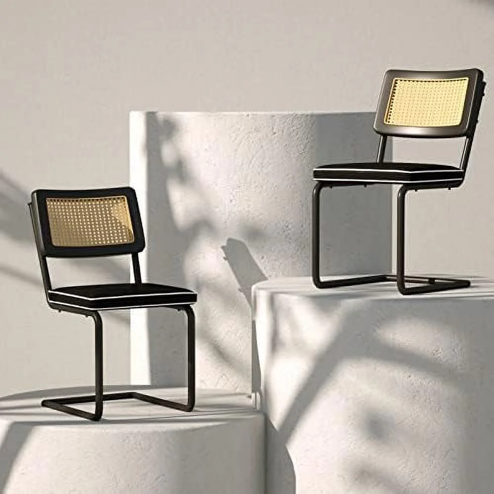 QYFZBIM Patio Dining Chair  with Waterproof Design Fabric for Outdoor Mid-Century Modern Chairs with Metal Chrome Legs  Armless Mesh Back Cane Chairs  Home Dining Accent Chairs  Griege