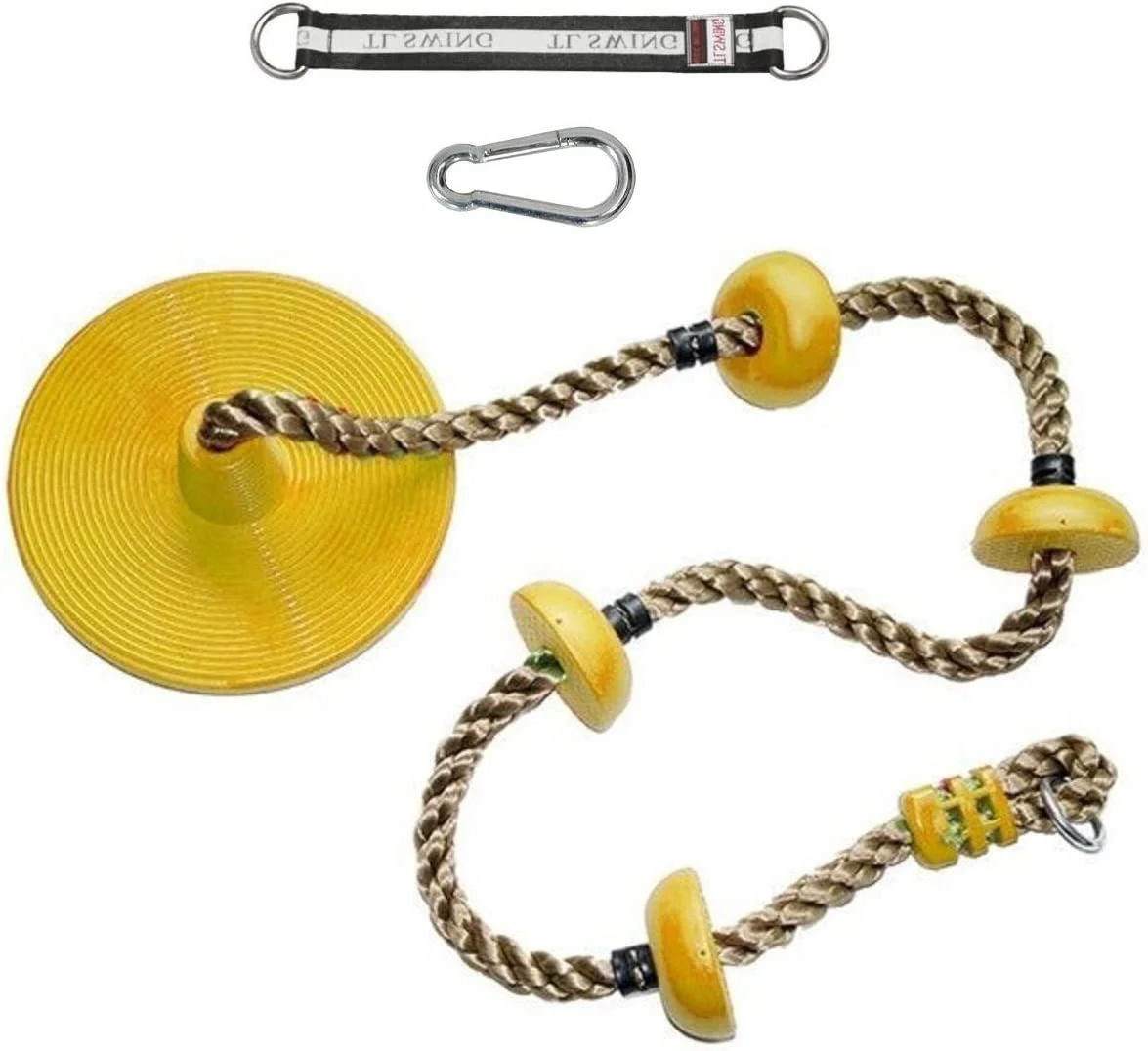 Premium 5-Star TD Climbing Rope Tree Swing Set - Adjustable Height, Yellow Disc Seat - Outdoor Playground Accessories