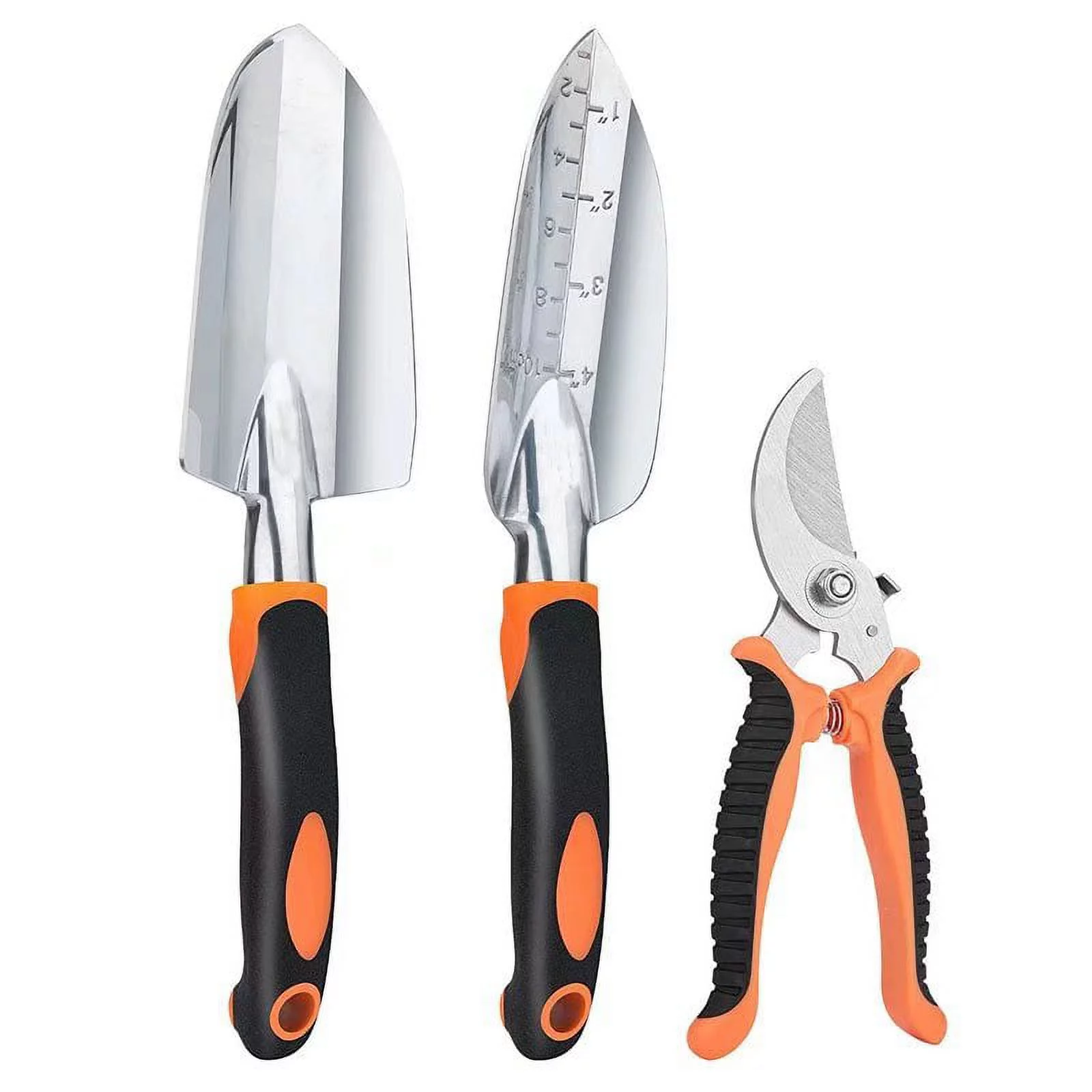 Garden Tool Set 3 Piece Heavy Duty Gardening Kit with Soft Rubberized Non-Slip Handle (Orange)