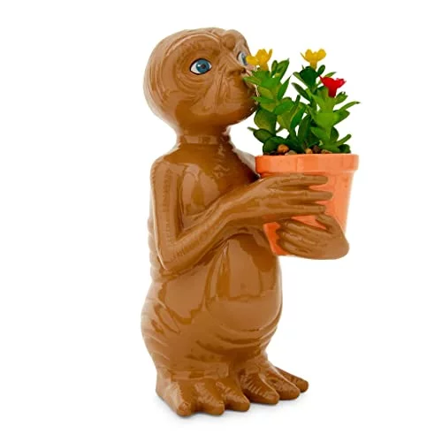 Extra-Terrestrial 7-Inch Ceramic Planter With Artificial Succulent | | Cute Flower Pot, Faux Indoor Plants