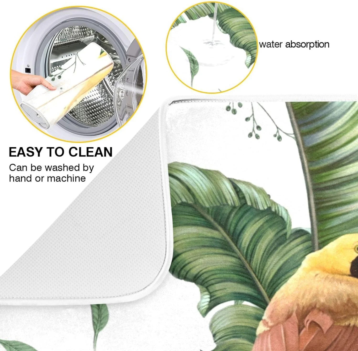 FREEAMG Dish Drying Mat for Kitchen Counter, Paradise Bird Drying Matt Kitchen Counter Super Absorbent Dish Drainer Mat Coffee Mat Fast Drying Mat,18x24 Inch