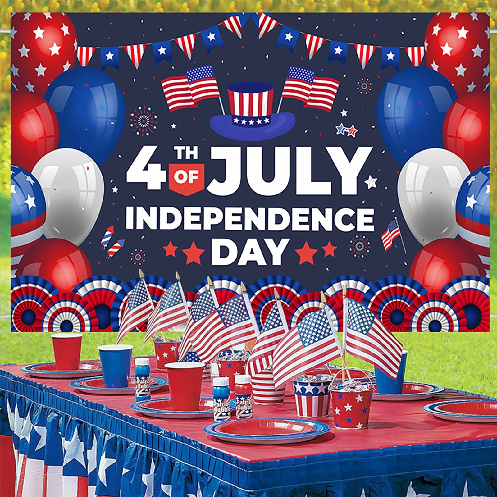 TIIFSWHS New Independence Day Banner Background Indoor and Outdoor Party Atmosphere Decoration Flower Banner Support The Flag Triangular Flags Bunting Bag for Car Seat Memorial Da