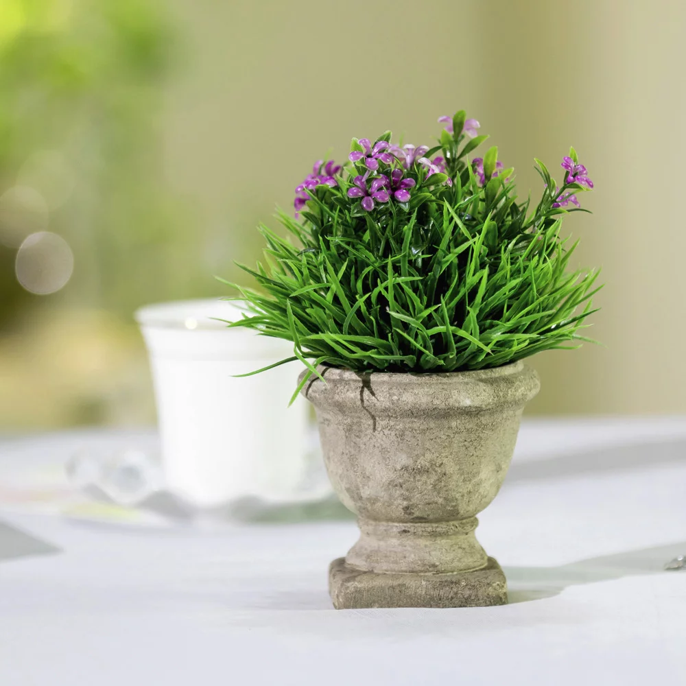 K-Cliffs Mini Artificial Purple Flowers in Trophy Design Paper Pulp Pot,Dimensions: Overall- 6.3Dia x 6.7H inches; Pot- 3.5Dia x 3.5H inches
