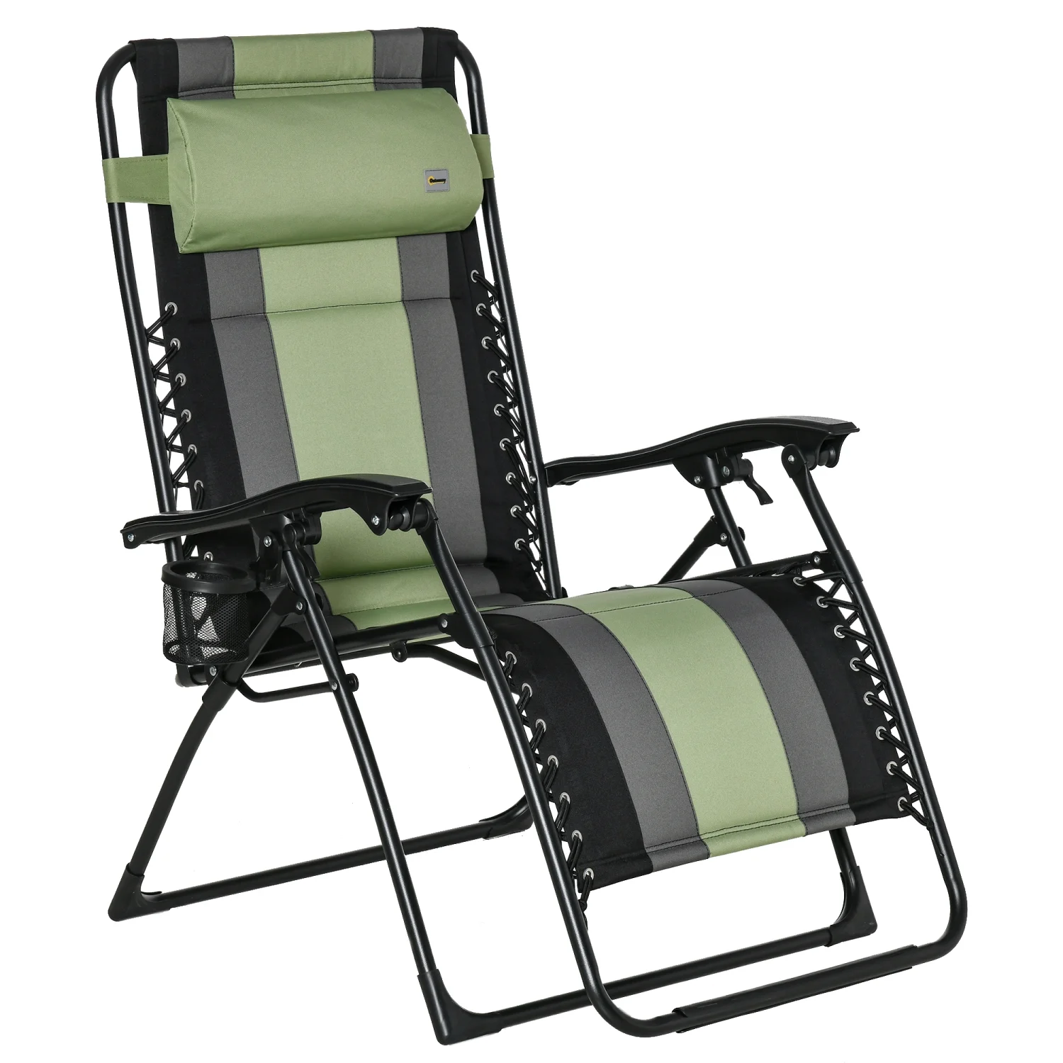 CHYITB XL Oversize Zero Gravity   Padded Patio Lounger Chair   with Adjustable Backrest  Cup Holder  and Headrest for Backyard  Poolside  Lawn  Striped  Green