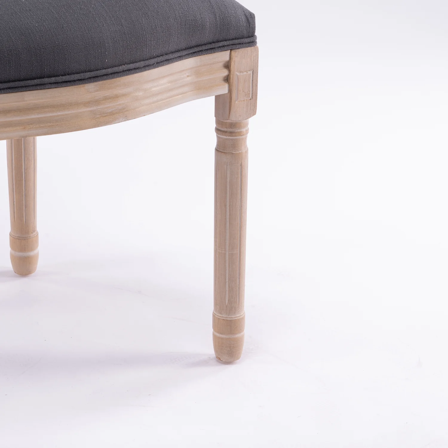 Set of 2 Elegant French Style Gray Linen Fabric Dining Chairs with Solid Wood Frame and Rattan Back