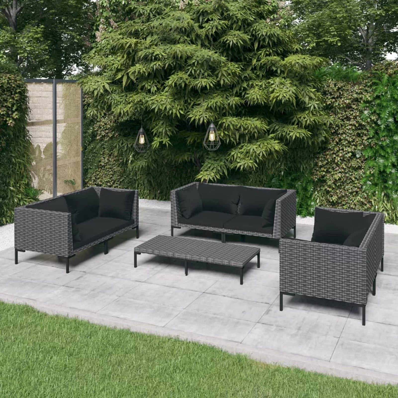 Irfora 7 Piece Patio Set with Cushions Poly Rattan Dark Gray