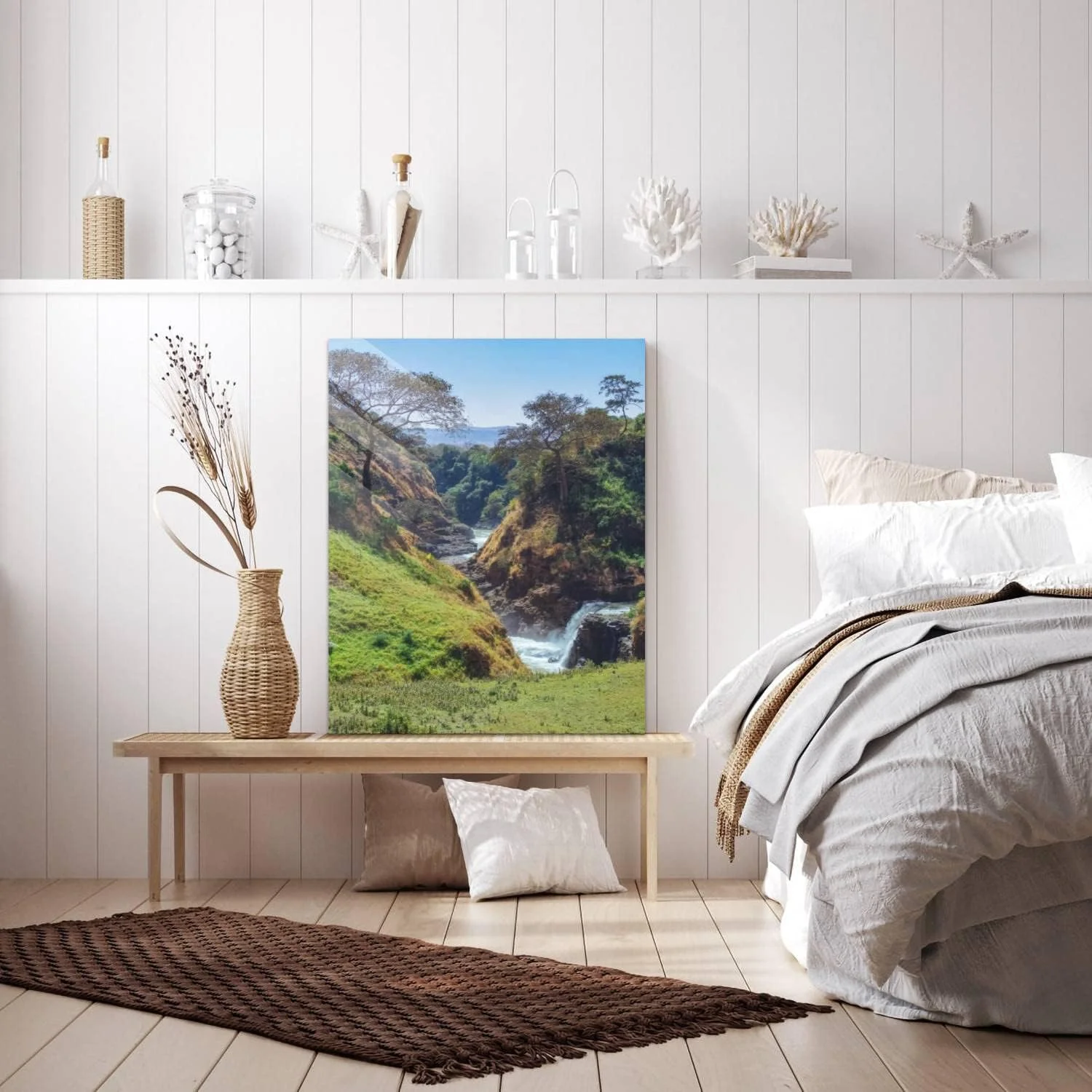 HelloGlass Tempered Glass Wall Art Decor Scenic view of canyon and Blue Nile Falls Waterfall on the Blue Nile Prints On Glass Paingting Modern Artworks For Living Room Bedroom Office 12x8inch