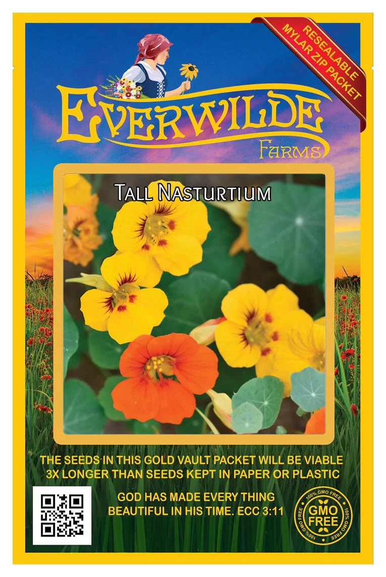 Everwilde Farms - 25 Mixed Nasturtium Garden Flower Seeds - Gold Vault Jumbo Bulk Seed Packet