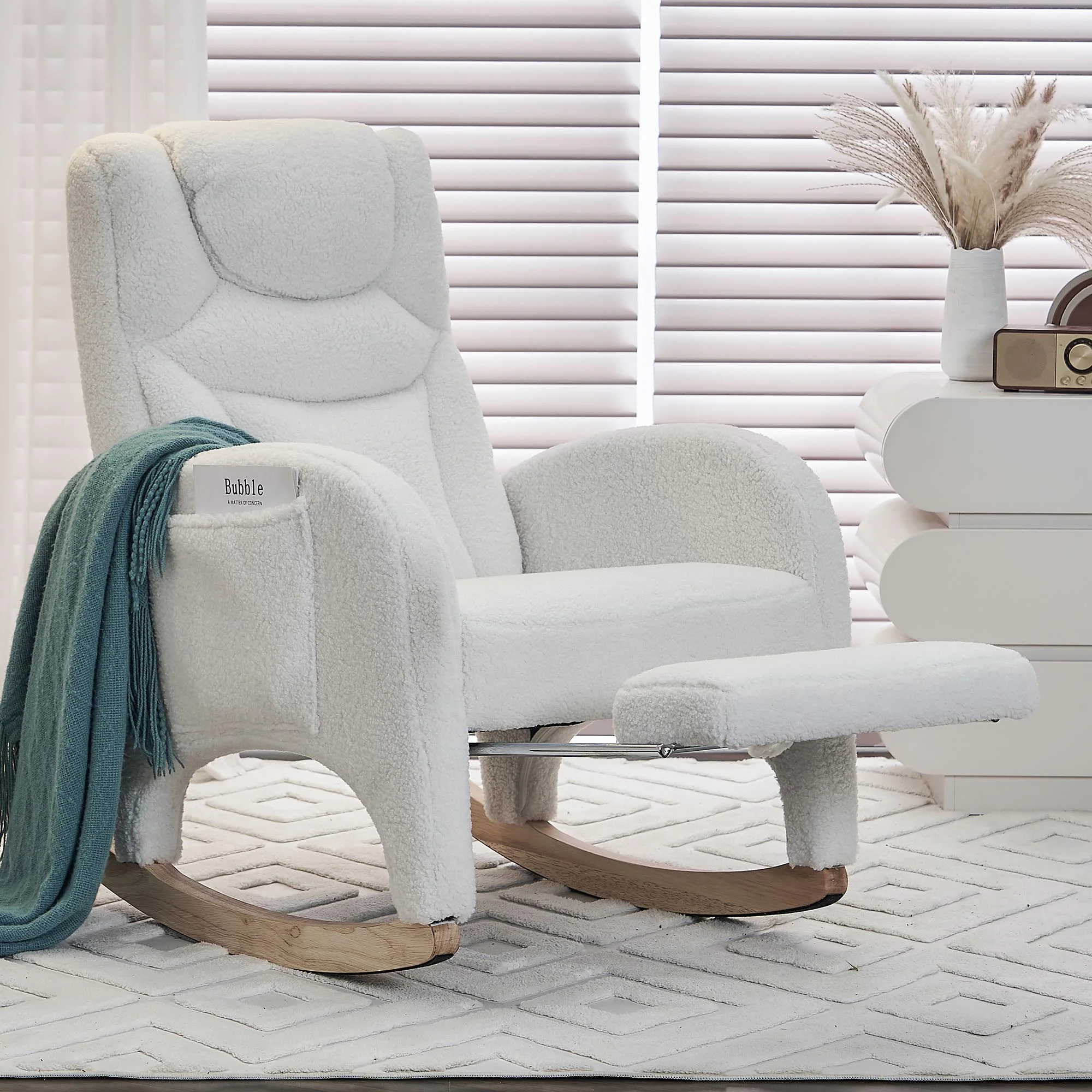 Fabric Nursery Rocking Chair With Adjustable Footrest