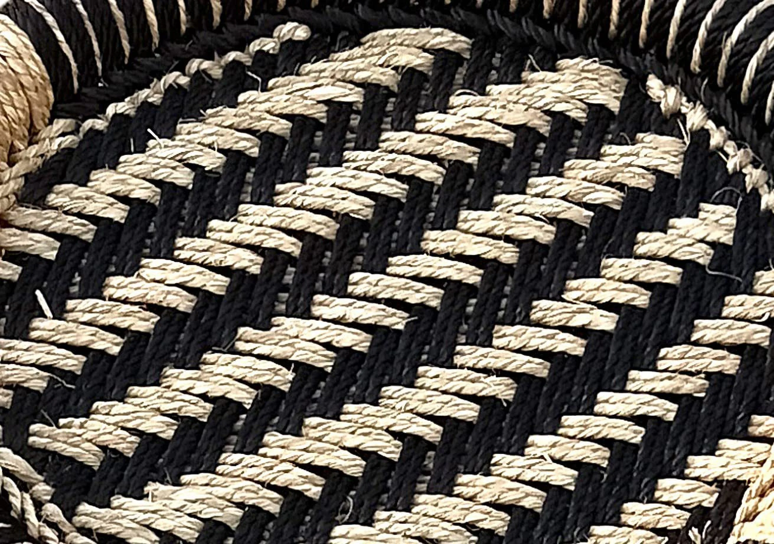 Harish Handmakers ! Natural And Handmade Bamboo Weaving Chair With Mudda Black And Beige Wave Design Set Of 2 +1