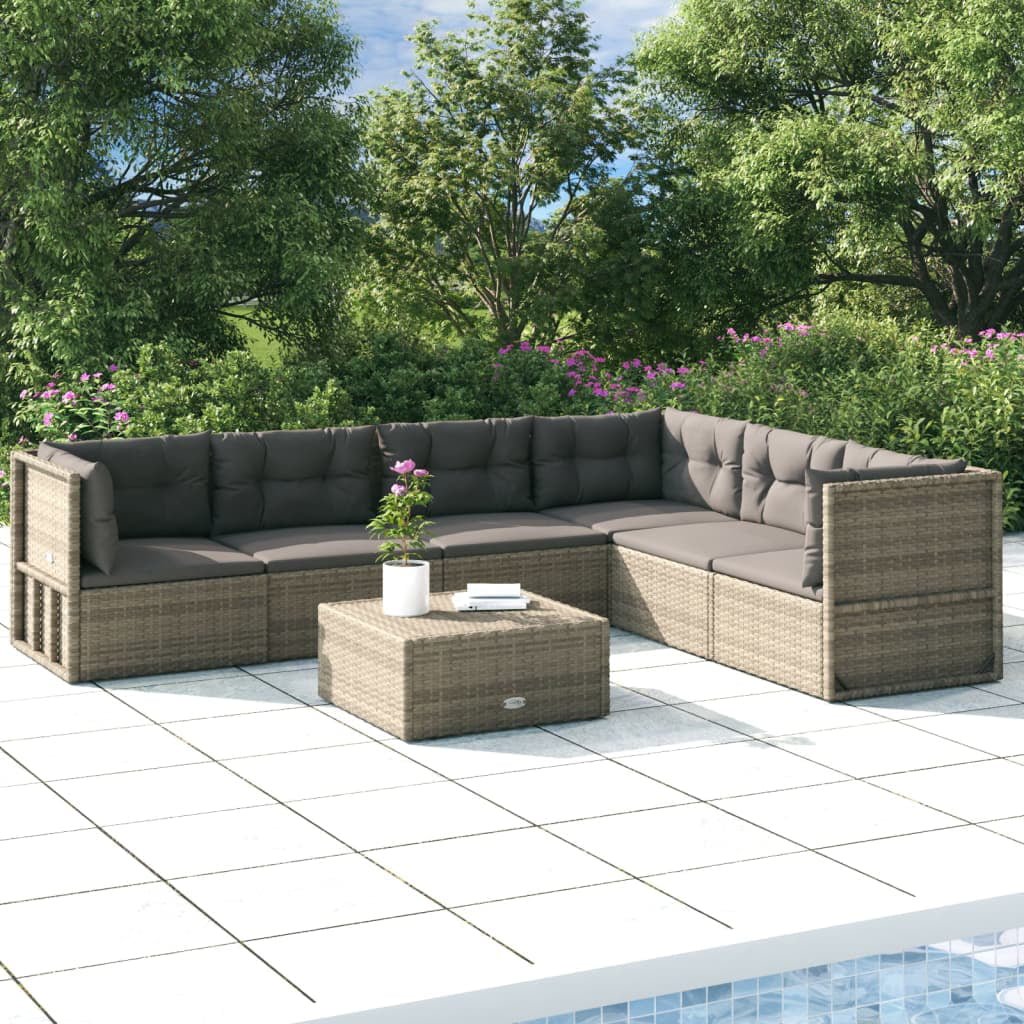 Tomshoo 6 Piece Patio Set with Cushions Gray Poly Rattan