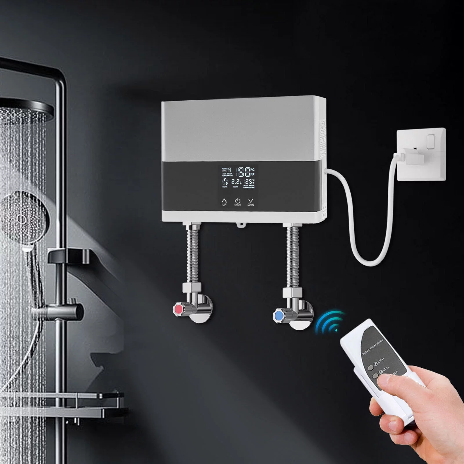 Electric Tankless Water Heater 110V Constant Temperature Instant Hot Water Heater 4000W Silver/White