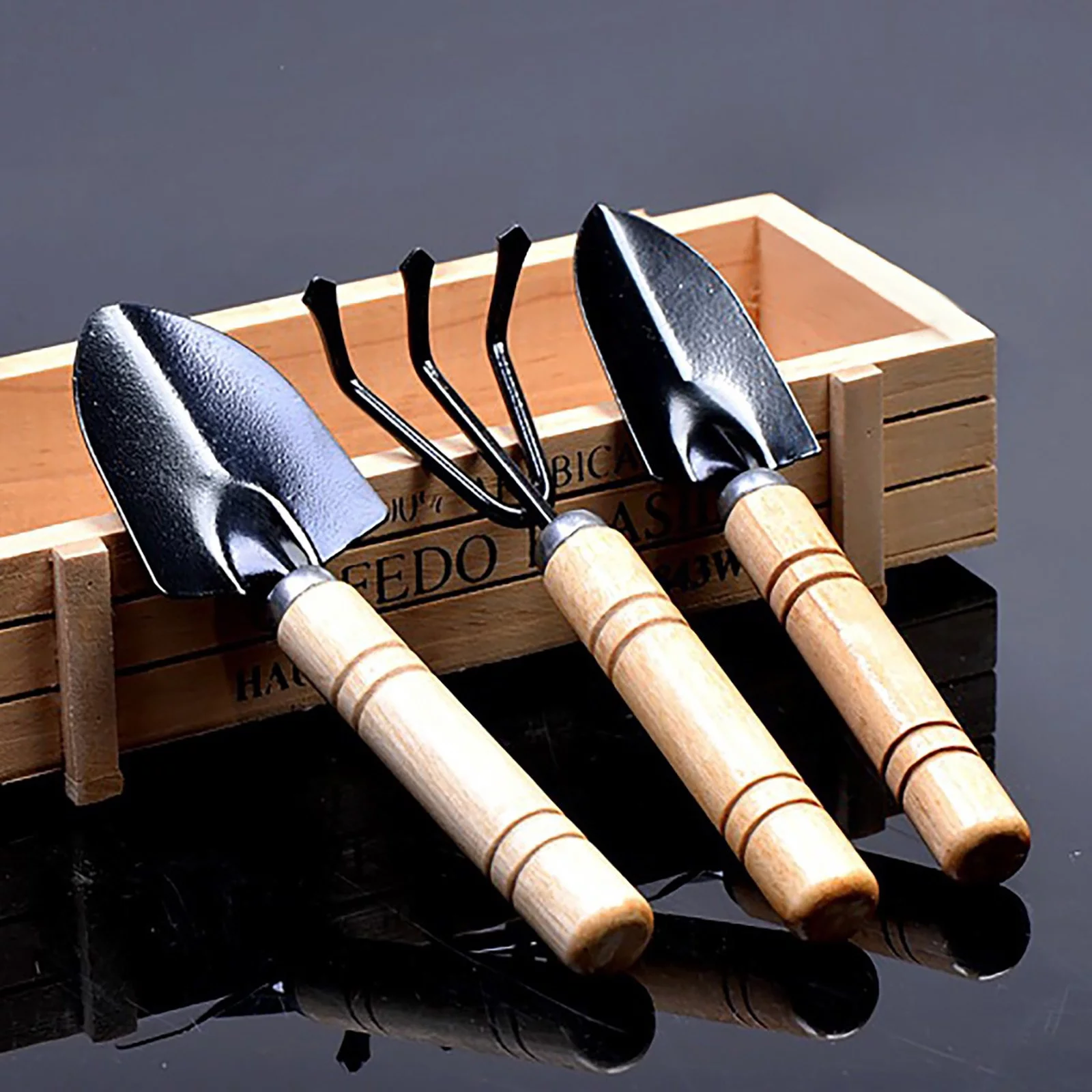 Adjustable Angle Plate 3Pcs Set Shovel Rake Wood Handle Metal Head Kids Tool Mini Garden Tools