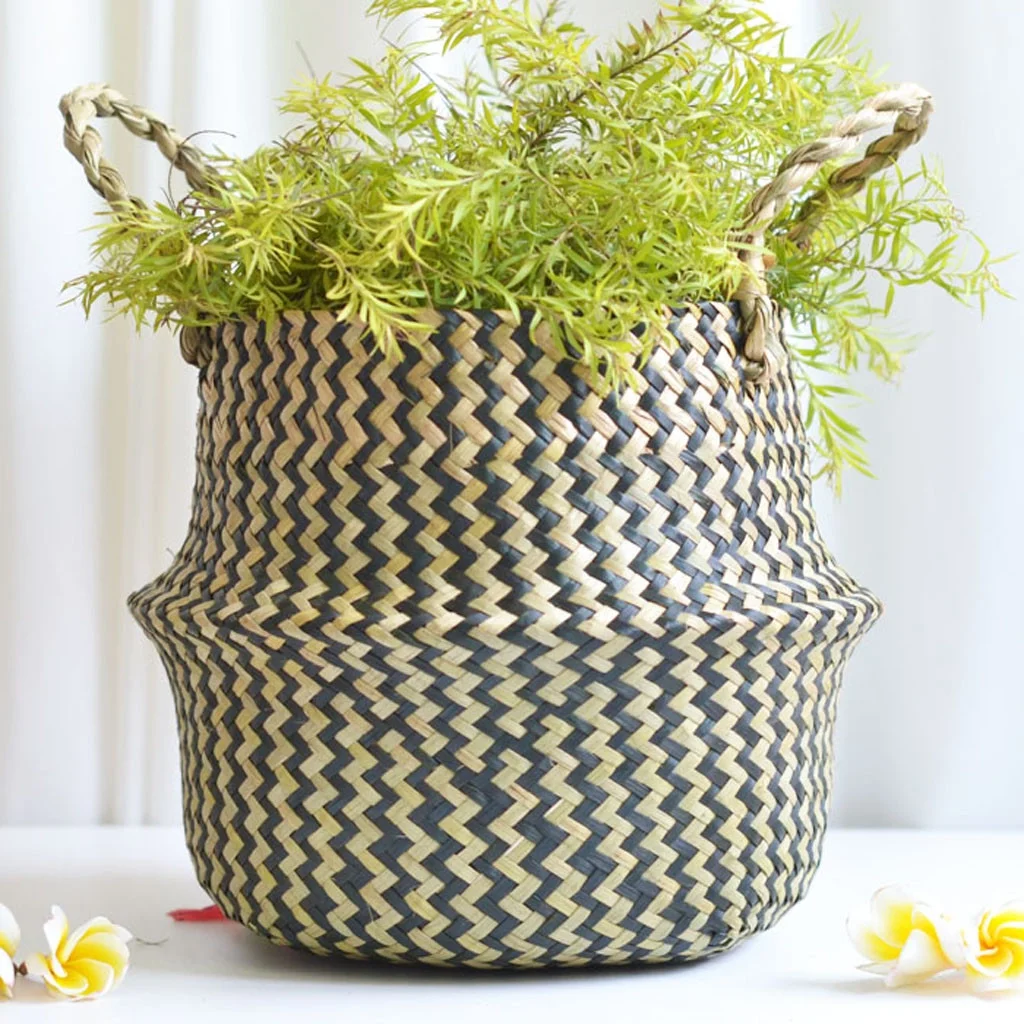 Seagrass Wicker Basket Flower Pot Folding Basket Basket Storage Decoration Small Ceramic Flower Bulk round Flower for Indoor Tall Flower Stand Outdoor Succulent Flower Indoor Flower Pot