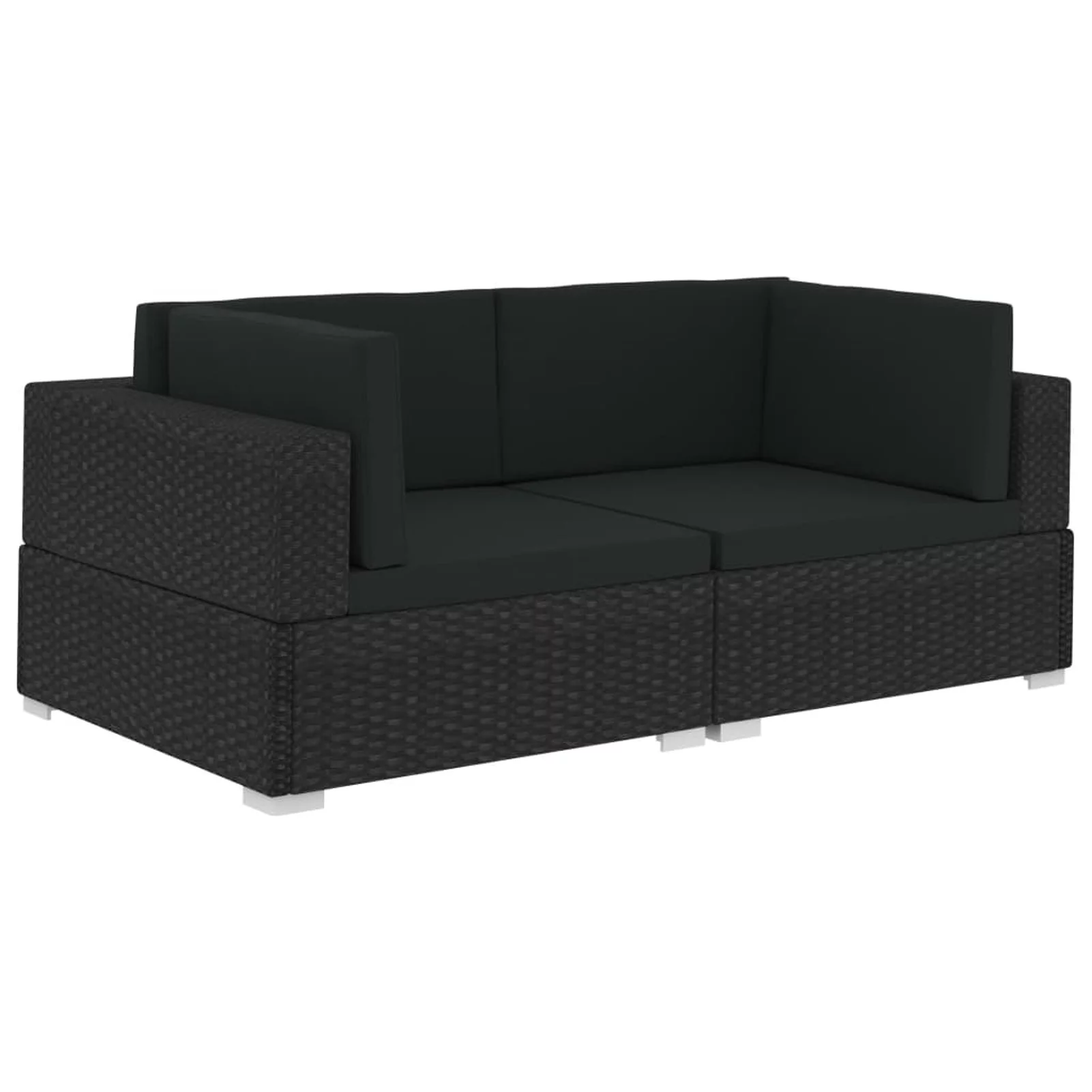 Tomshoo Sectional Corner Chairs 2 pcs with Cushions Poly Rattan Black