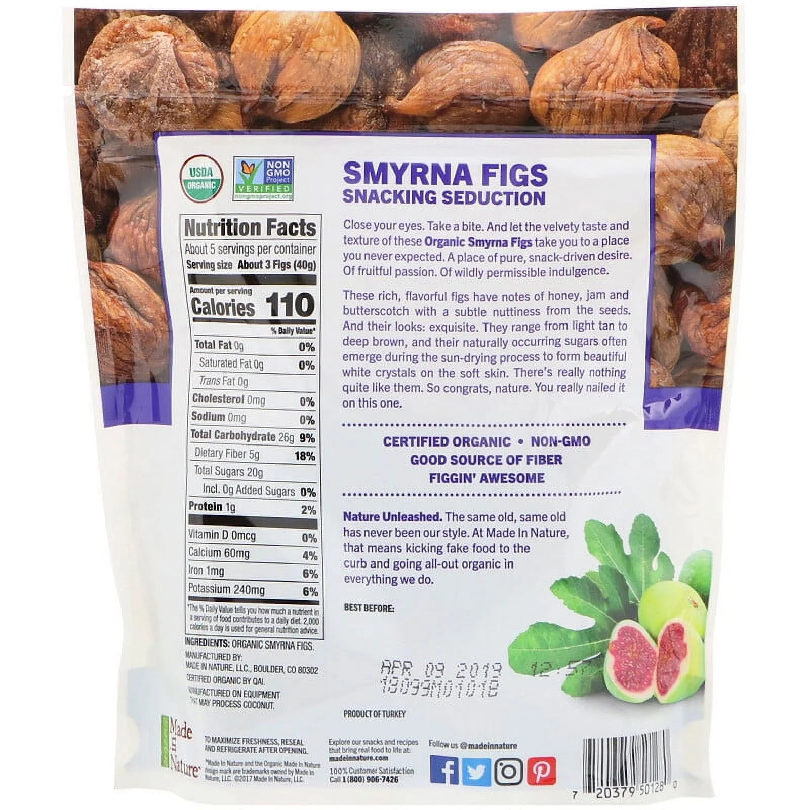 Made in Nature, Organic Dried Smyrna Figs, Soft & Sultry Supersnacks, 7 oz