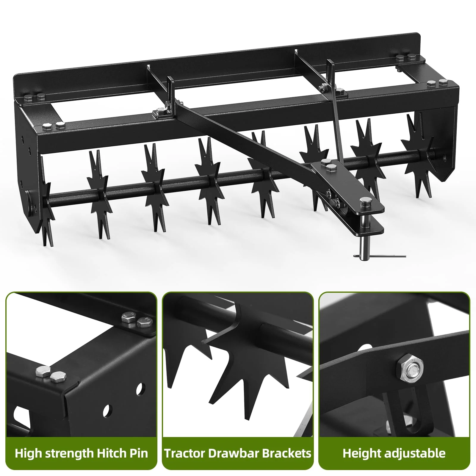 Tropow Tow Behind Spike Aerator, 32 Inch Tow Behind Aerators with Durable Steel Tines Lawn Soil Penetrator with Extra-Wide Tow Bar for Lawn, Farm, Planting