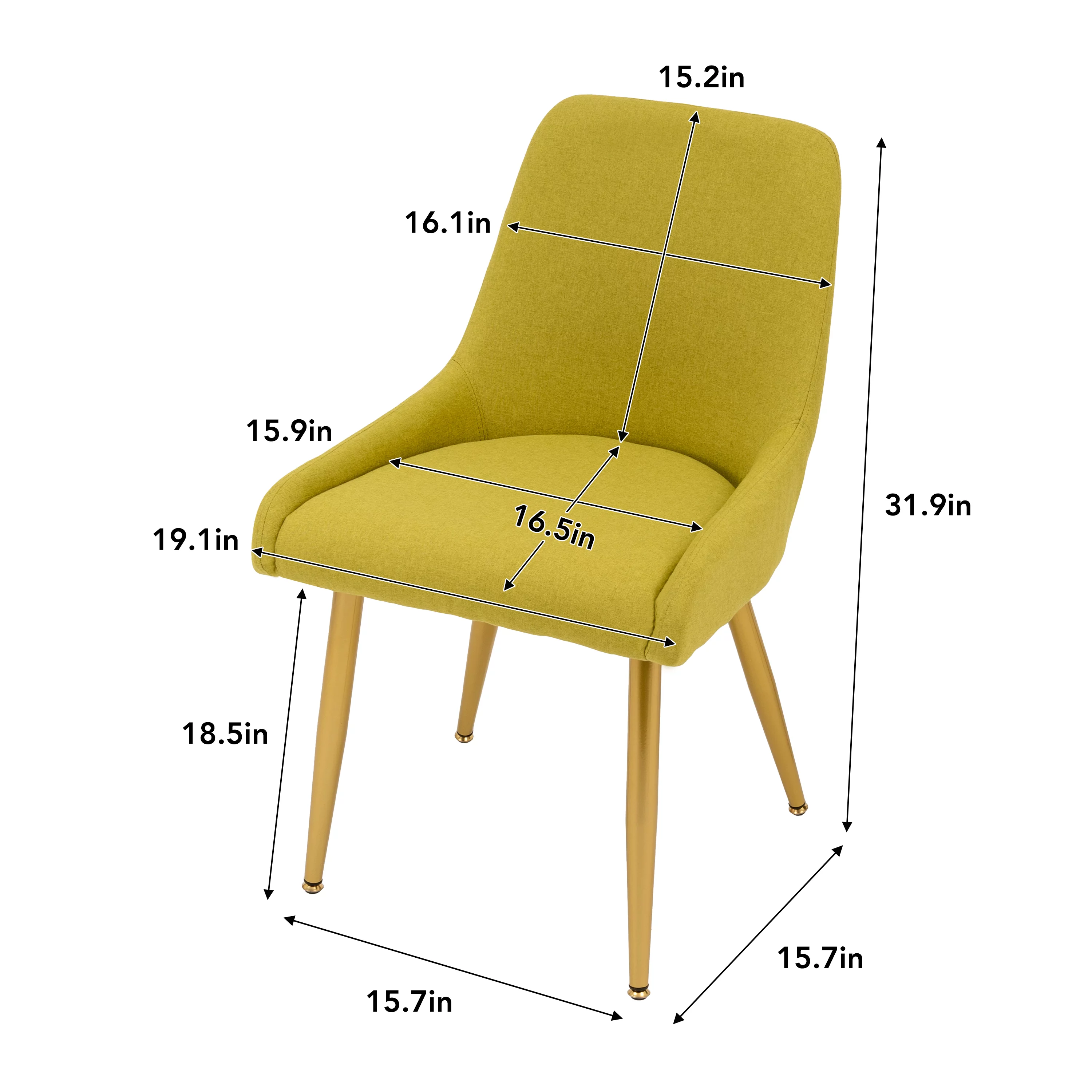 Prime Garden Modern Dining Chair Set of 2 Upholstered with Iron Legs,Green