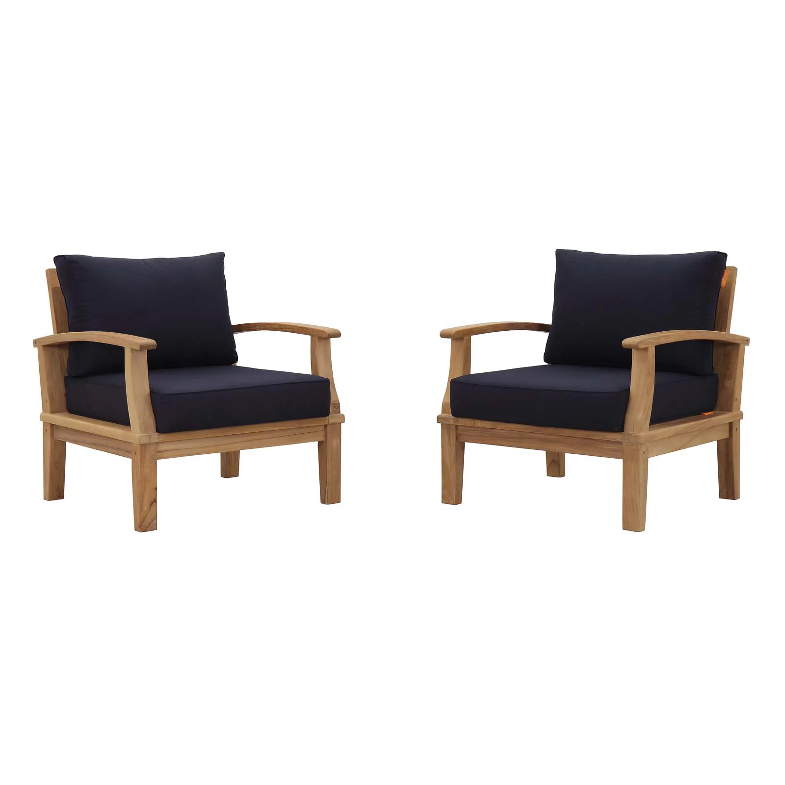 Modway Marina 2 Piece Outdoor Patio Teak Set in Natural Navy