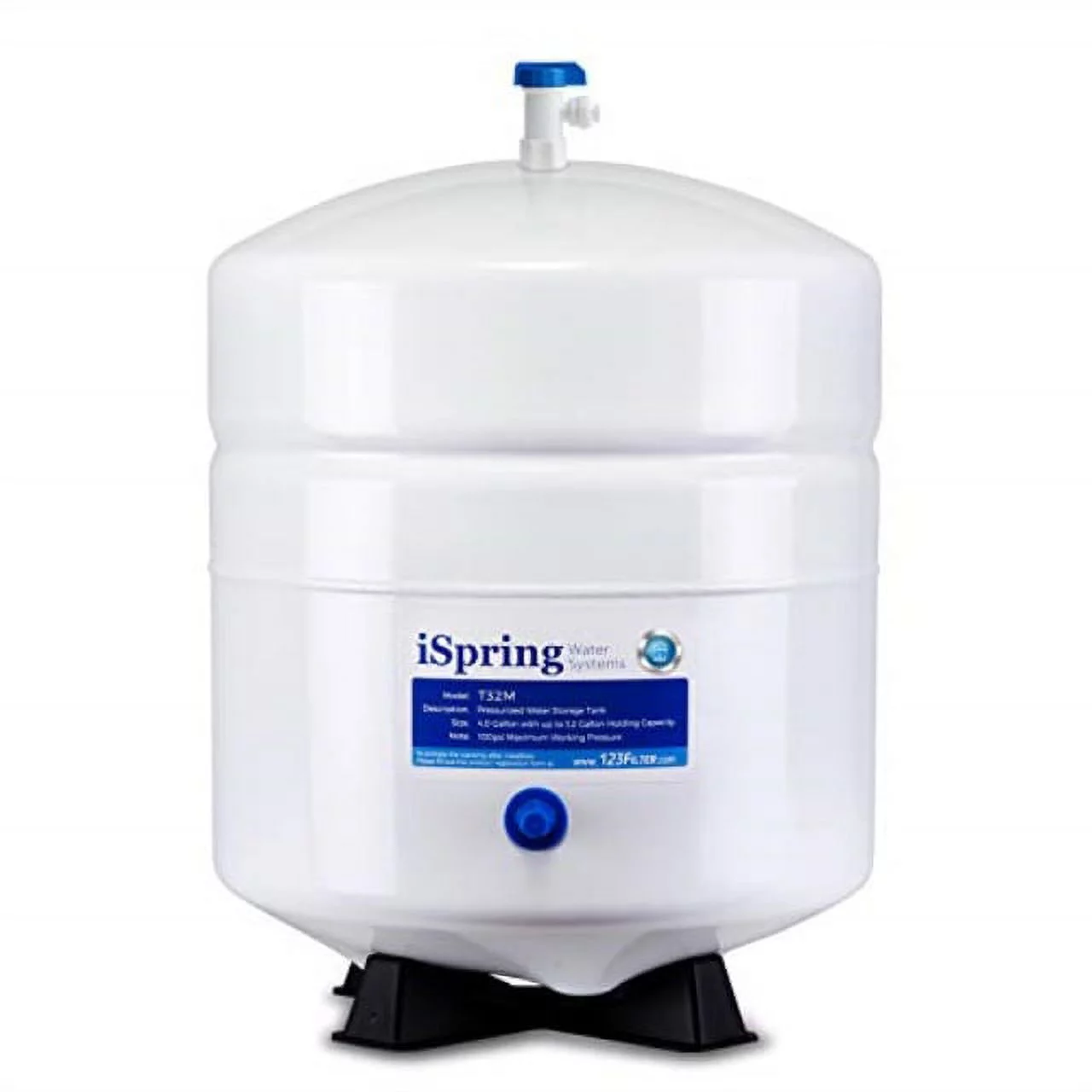 iSpring T32M Pressurized Water Storage Tank with with Ball Valve for Reverse Osmosis RO Systems, 4 Gallon