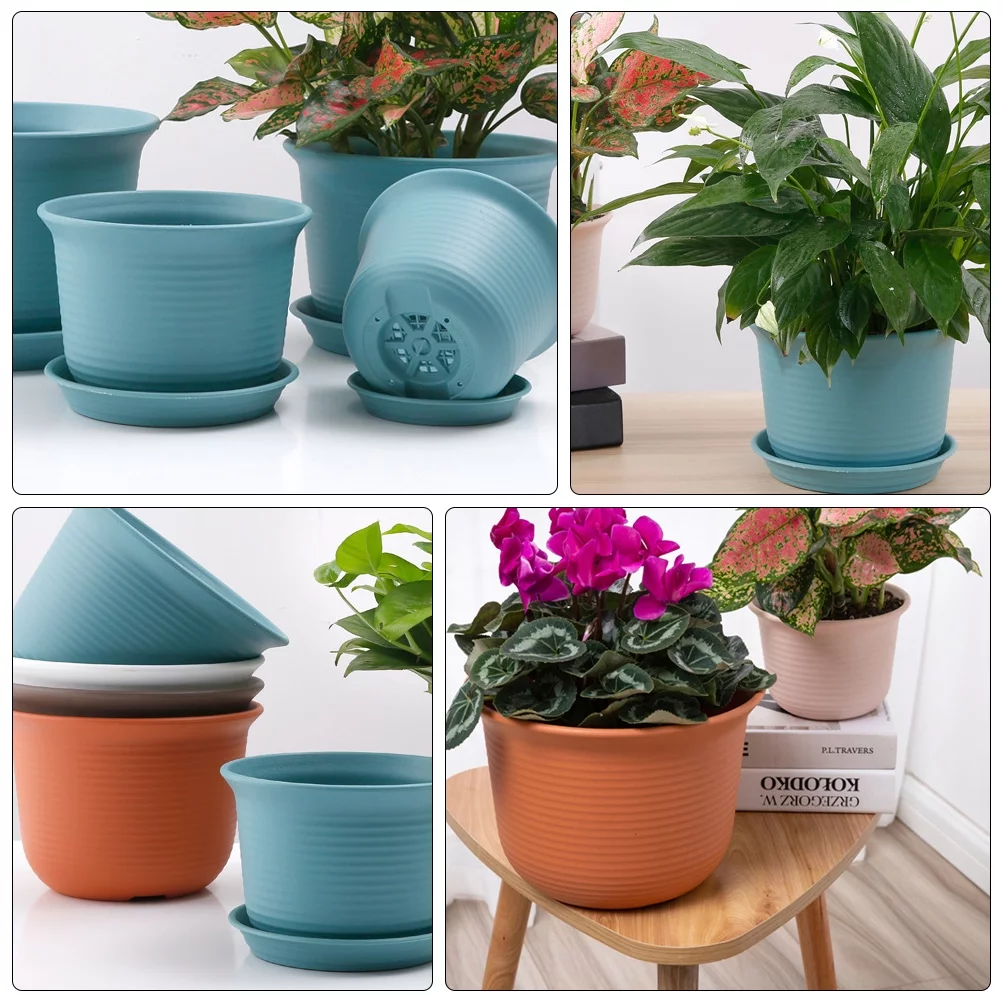 5Pcs Plastic Flowerpot Home Office Ceramic Simulation Planter with Drainage Hole