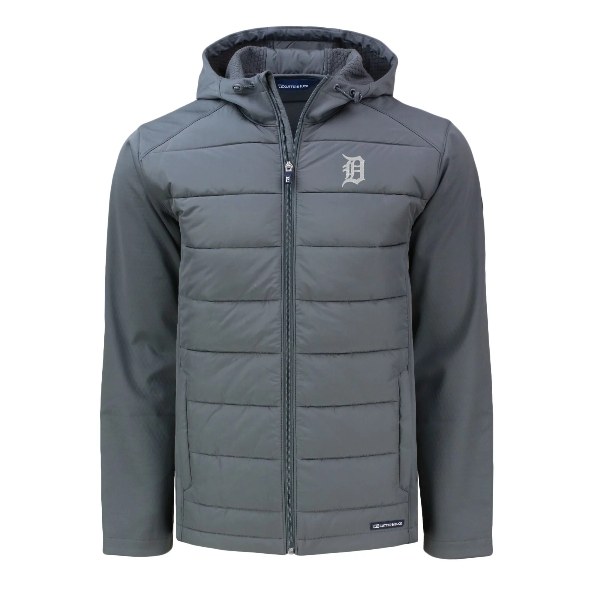 Men's Cutter & Buck Gray Detroit Tigers Evoke Hybrid Eco Softshell Recycled Full-Zip Hoodie