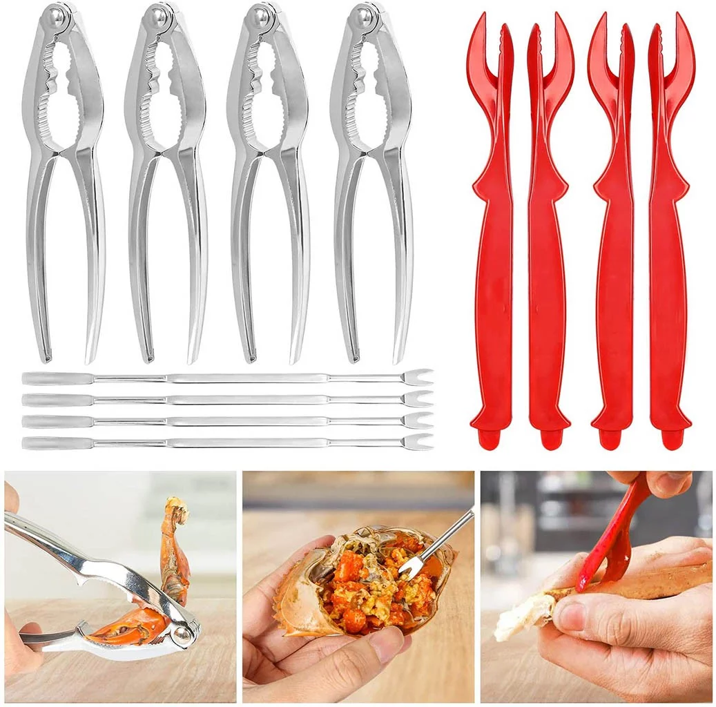 Wrvxzio 12Pcs Seafood Tools Crab Crackers Nut Cracker Forks Set Opener Shellfish Lobster