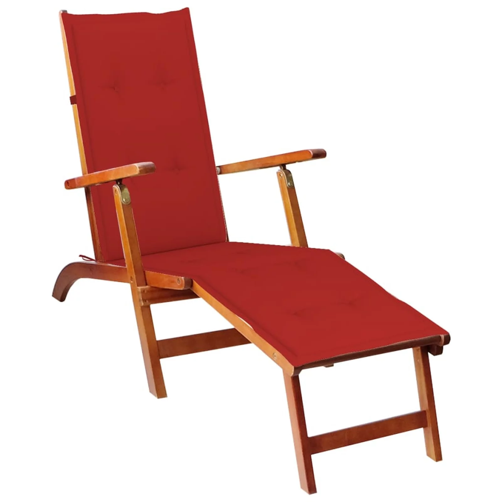 walmeck Patio Deck Chair with Footrest and Cushion Solid Acacia Wood