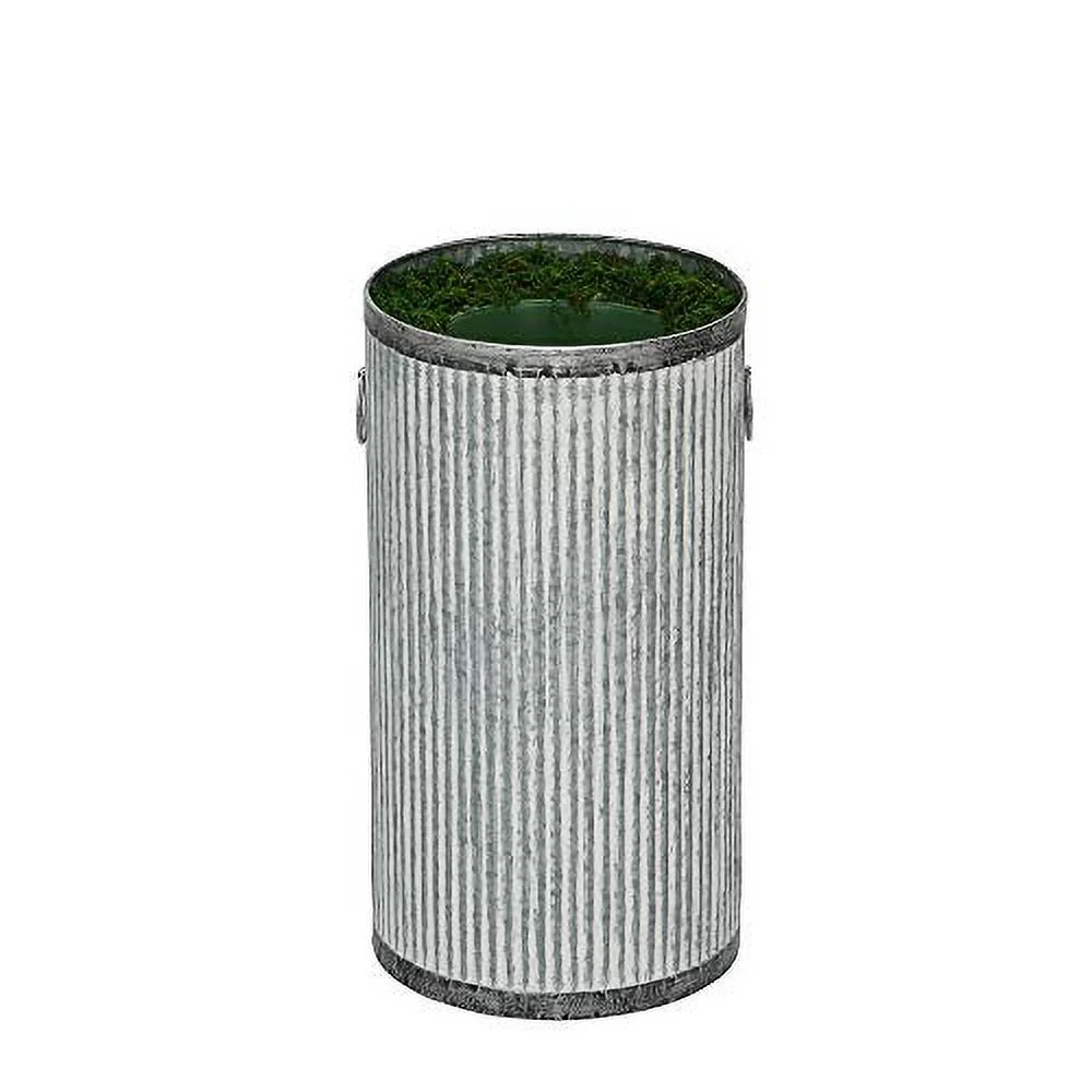 House of Silk Flowers Large Ribbed Metal Planter Pot-in-a-Pot