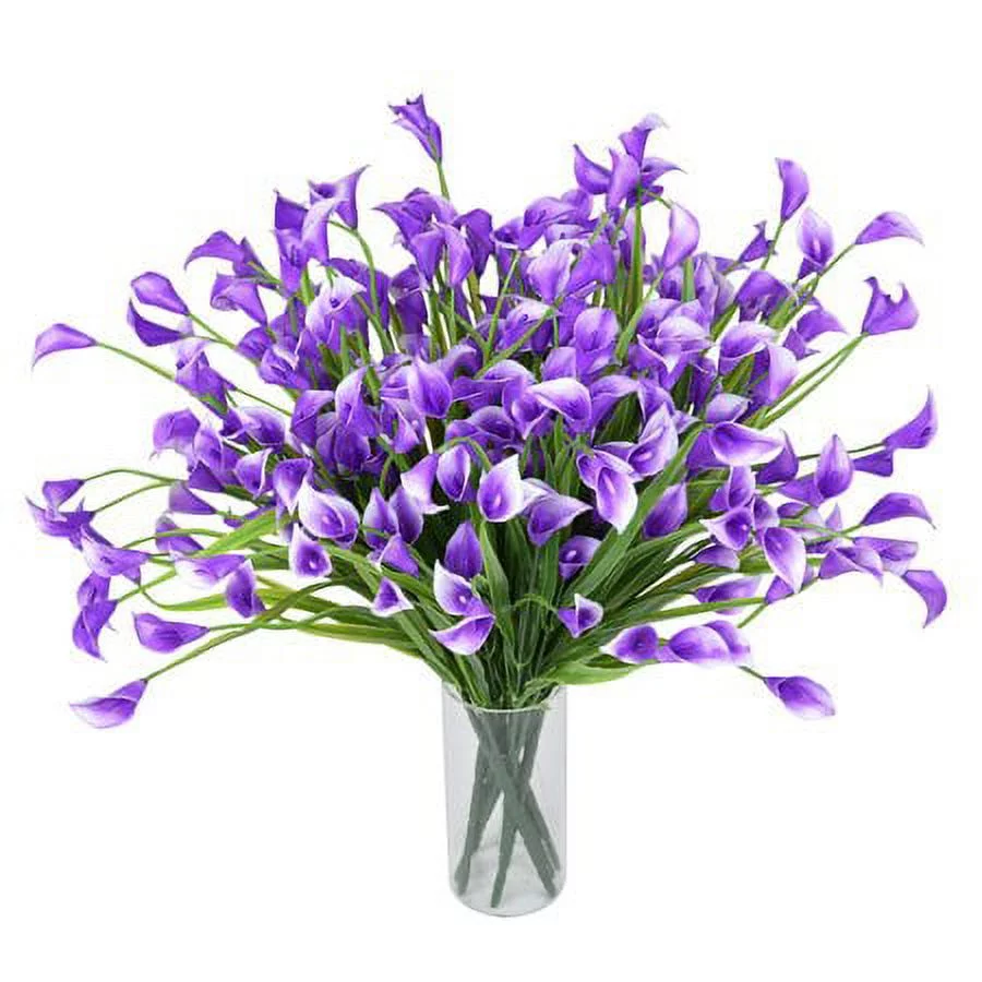 Viworld Artificial Calla Lily, 8 Bundles Yellow Fake Spring Plastic Flowers Garden Home Table Centerpieces Pot Decor, Purple