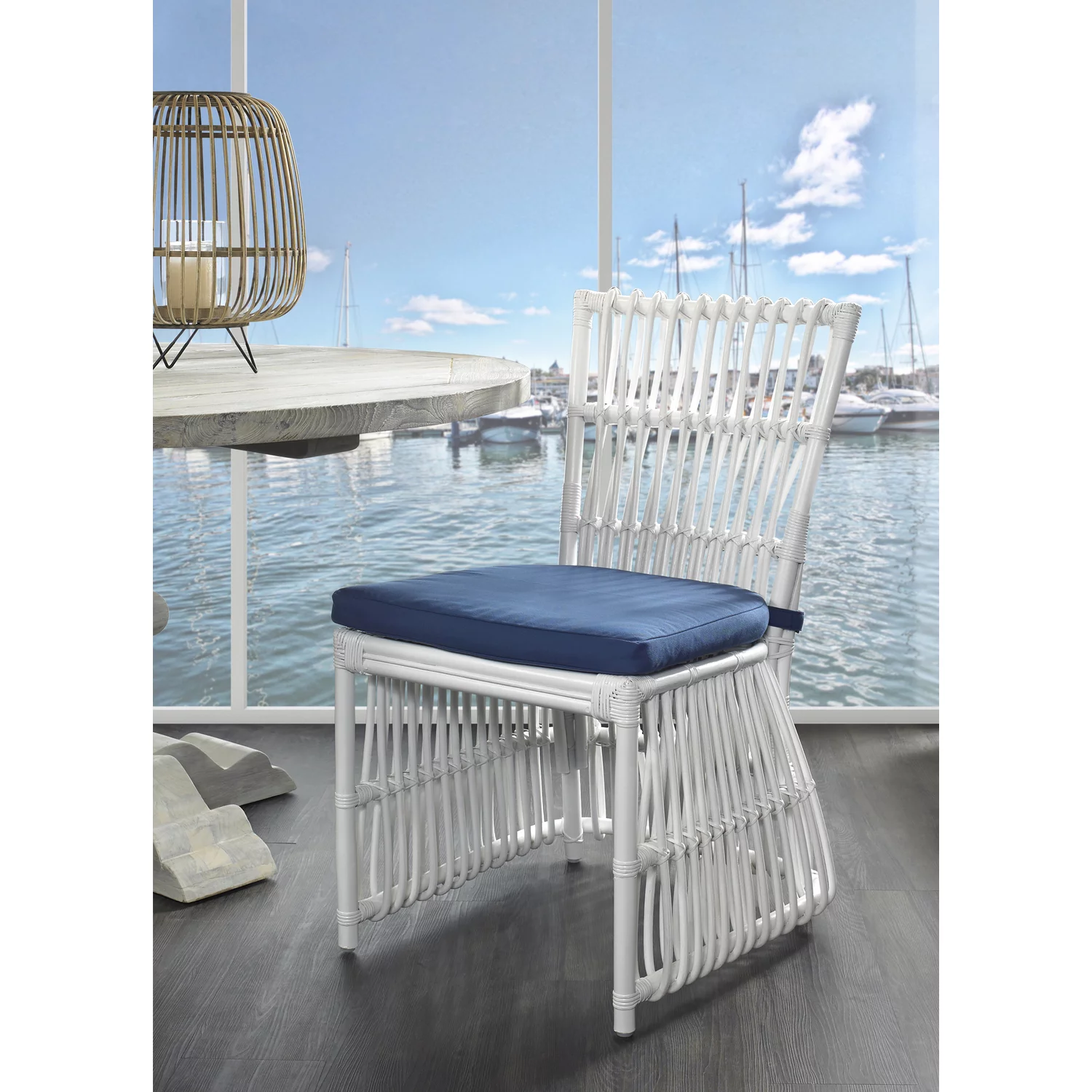 Padma's Plantation Bungalow Dining Chair - White - Navy