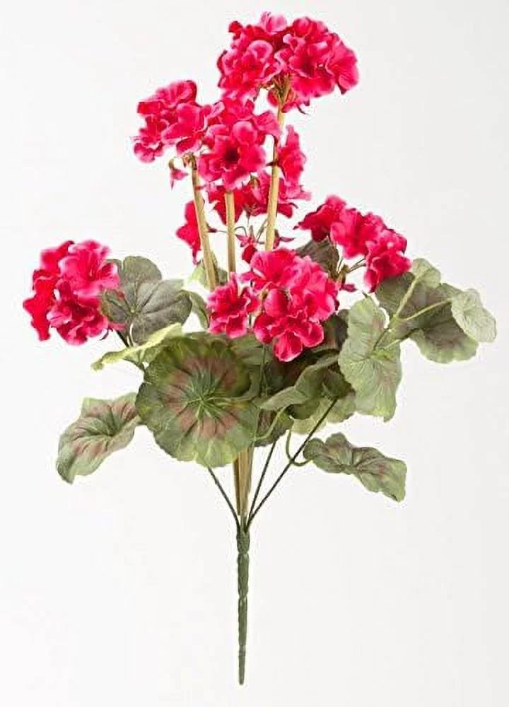 Silk Geranium Bush – Artificial Flowers Outdoor Décor – Raspberry, 19” Long