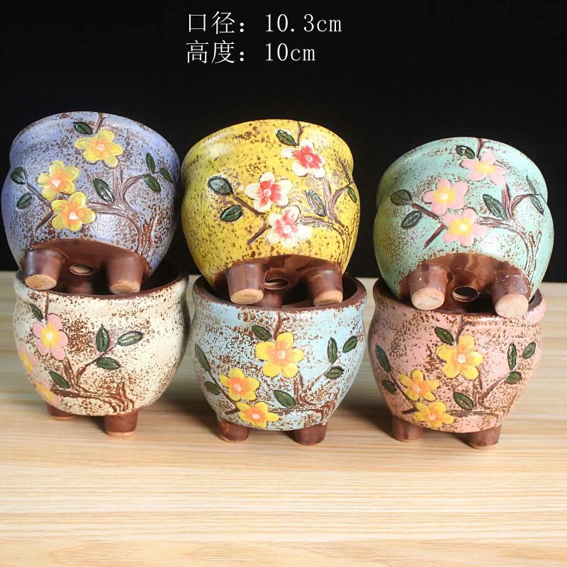 Korean Style Hand-painted Ceramic Succulent Plant Pot, Desktop Planter for Succulent Plants