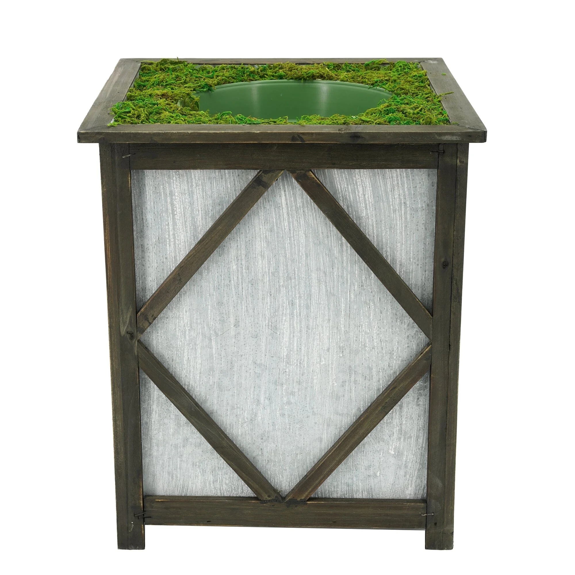 Large Stout Diamond Wood/Metal Planter Pot-in-a-Pot Brown