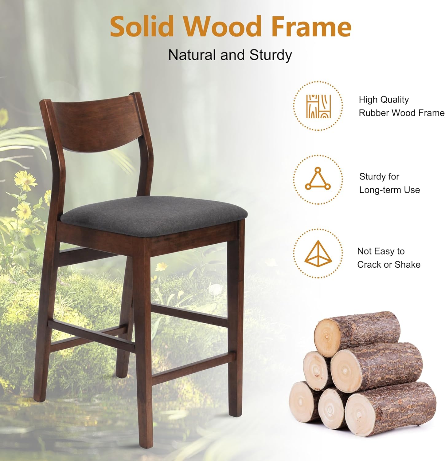 HBROLJF 24\u201D Counter Height Chairs Upholstered Dining Chair  Stools  Solid Wood Leg  Soft Cushion  Pub Height  Ergonomics Back