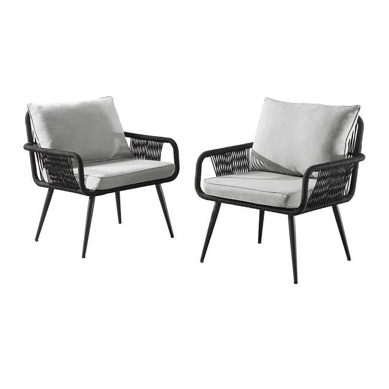 29 in. Andover All-Weather Outdoor Rope Chairs with Light Gray Cushions - Set of 2