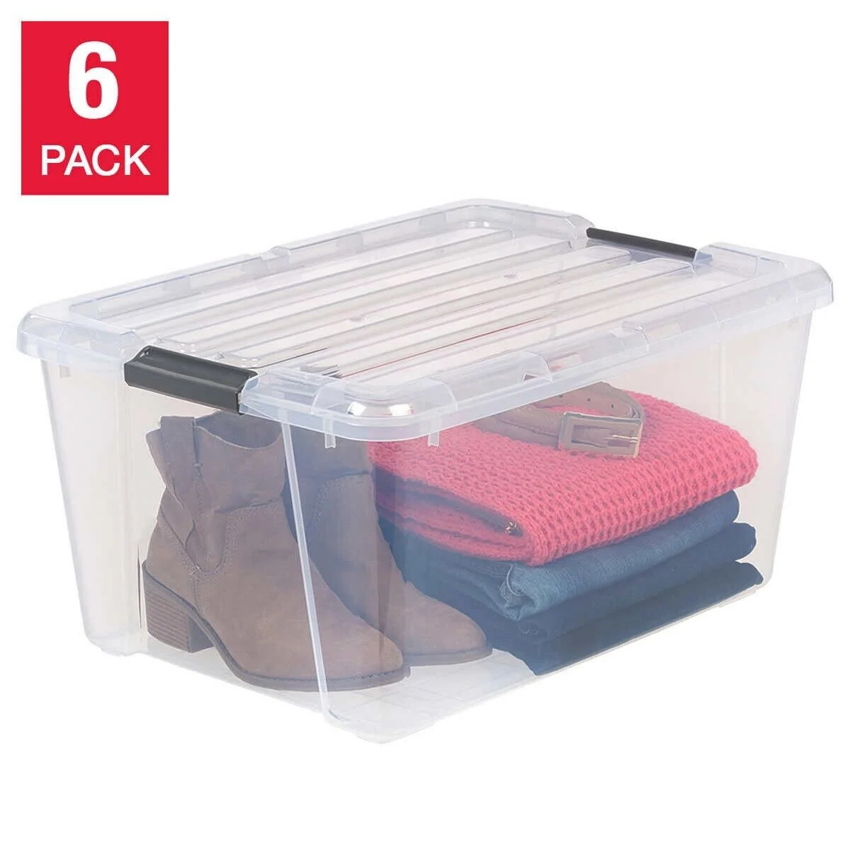 STORAGE CONTAINERS PLASTIC BINS STACKABLE TUBS BOXES WITH LIDS 45 QT ~ 6PK