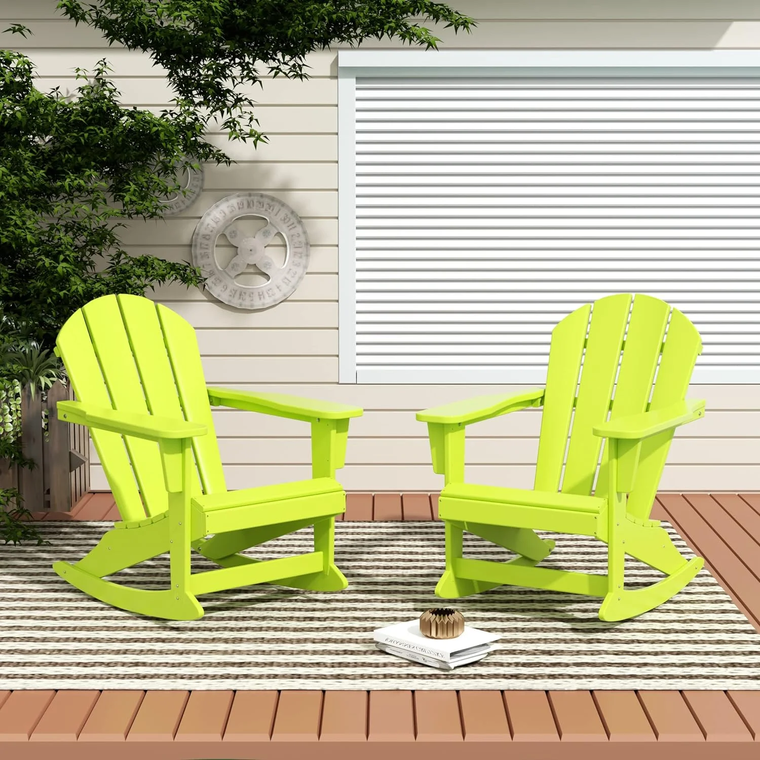 Home Furniture Patio Rocking Chair 2PCS  HDPE Adirondack Rocker Chair For Lawn Garden Porch (Lime Green)