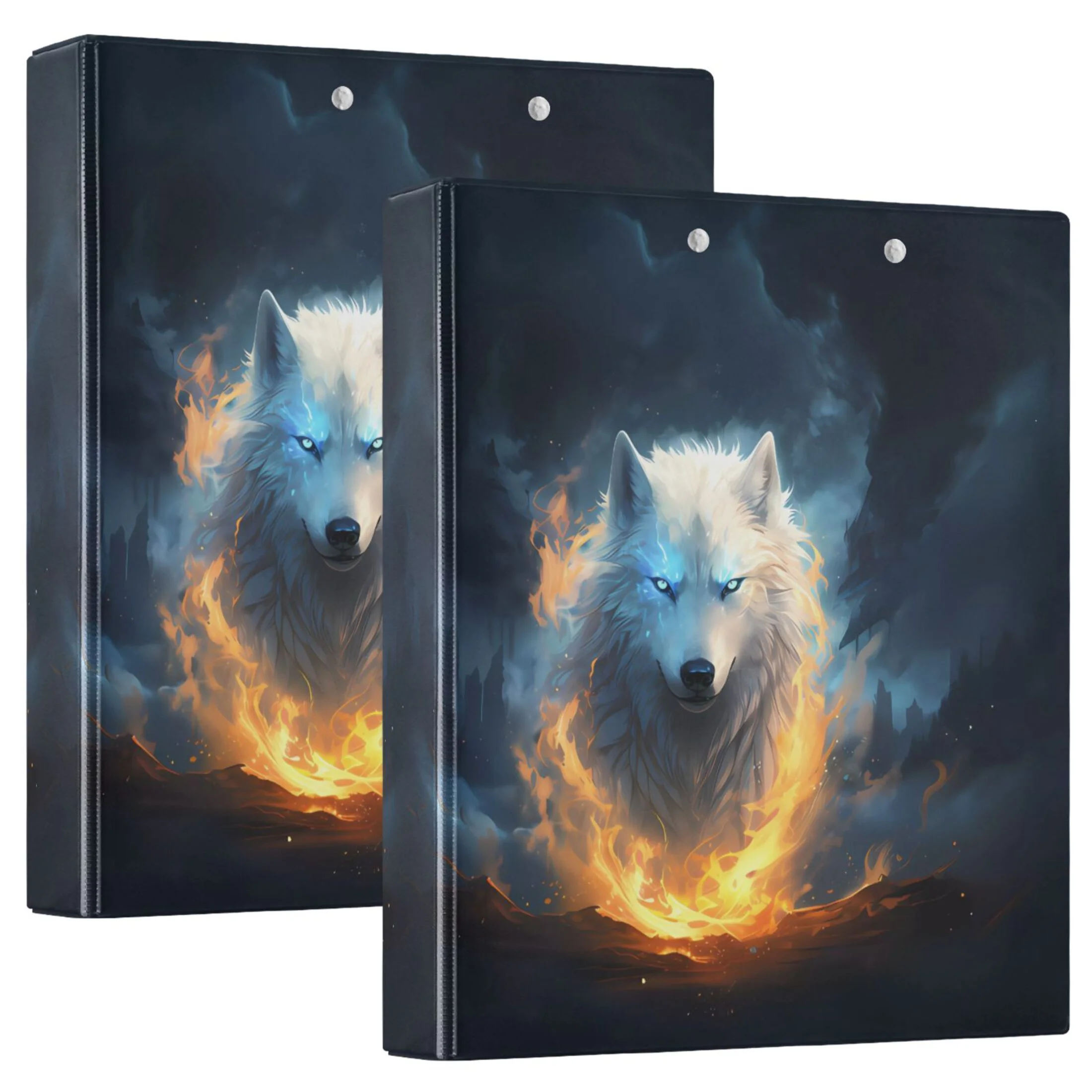 Wolf on Fire Hardcover 3 Ring Binder 1.5 inch Round Rings with Interior Pockets Binders Organizer Office School 1 Pack