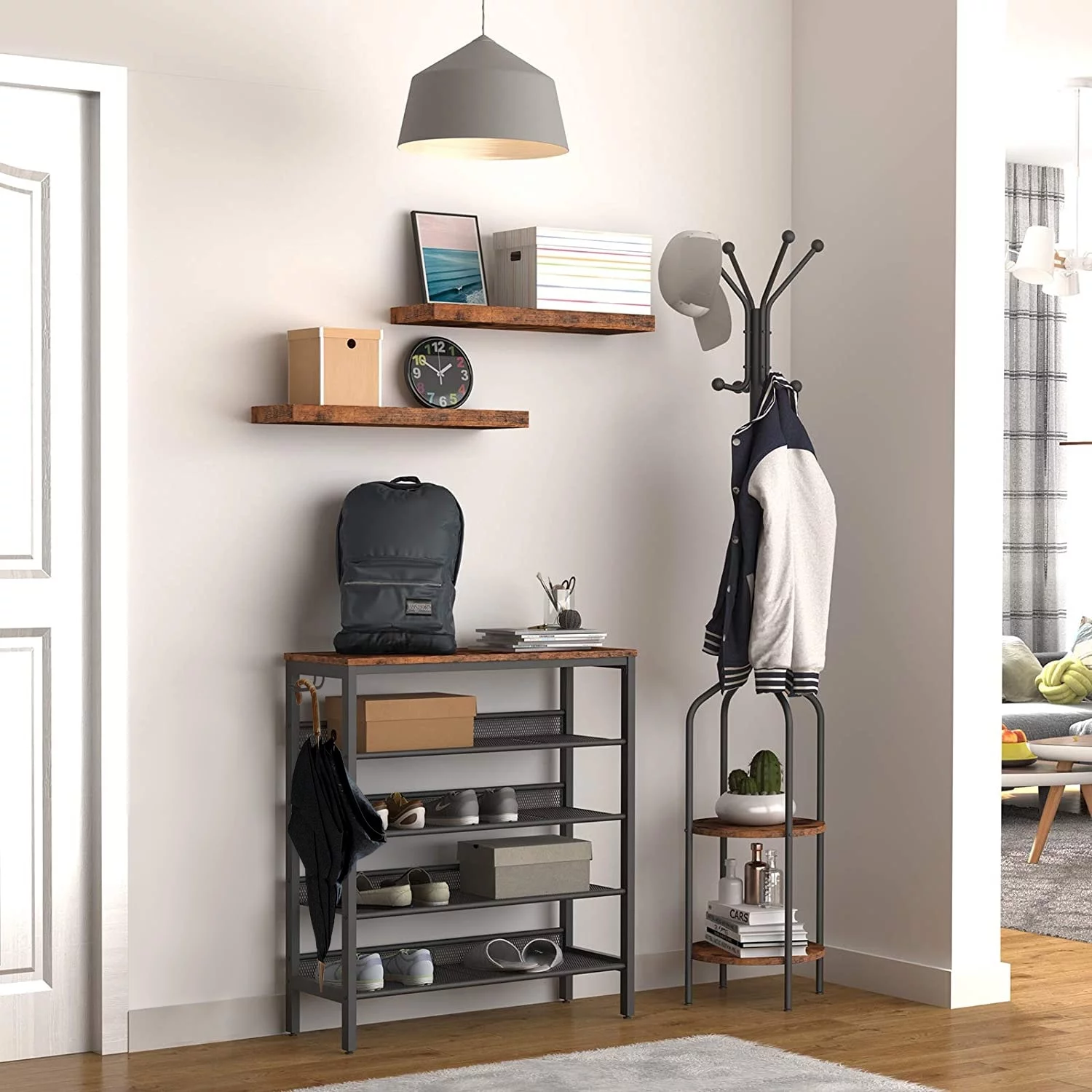 LivEditor Mordern Wooden Shoe Rack Rustic Brown for Entryway