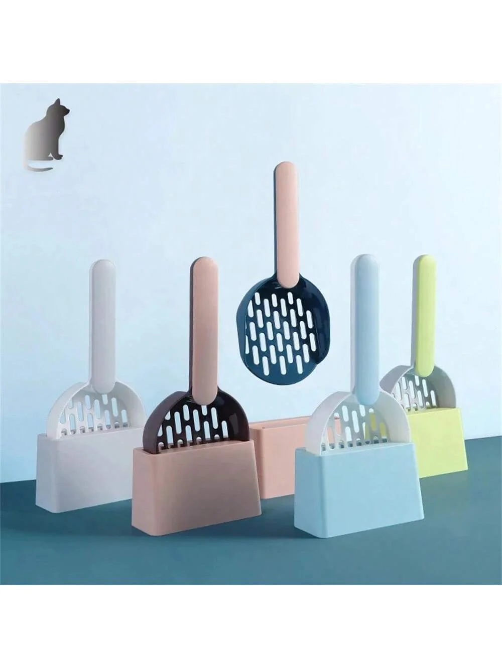1pc Cat Litter Scoop Plastic Cat Litter Shovel With Base Self-Cleaning Cat Litter Box Shovel Kitten Toilet Clean Tools Cat Supplies