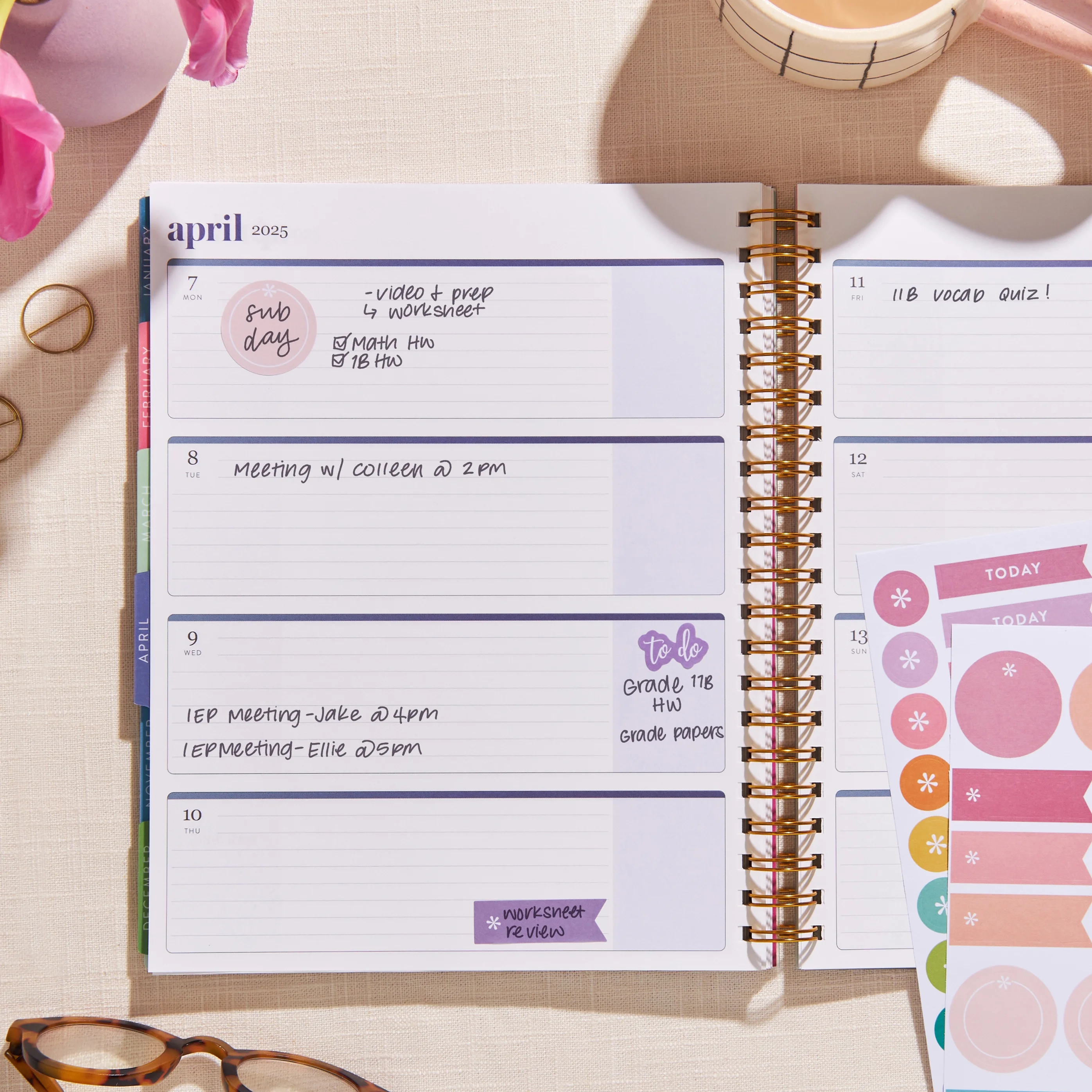 Erin Condren Inspired Collection - Large Weekly/Monthly Dated Planner (July 2024-June 2025)-Light Colorblends
