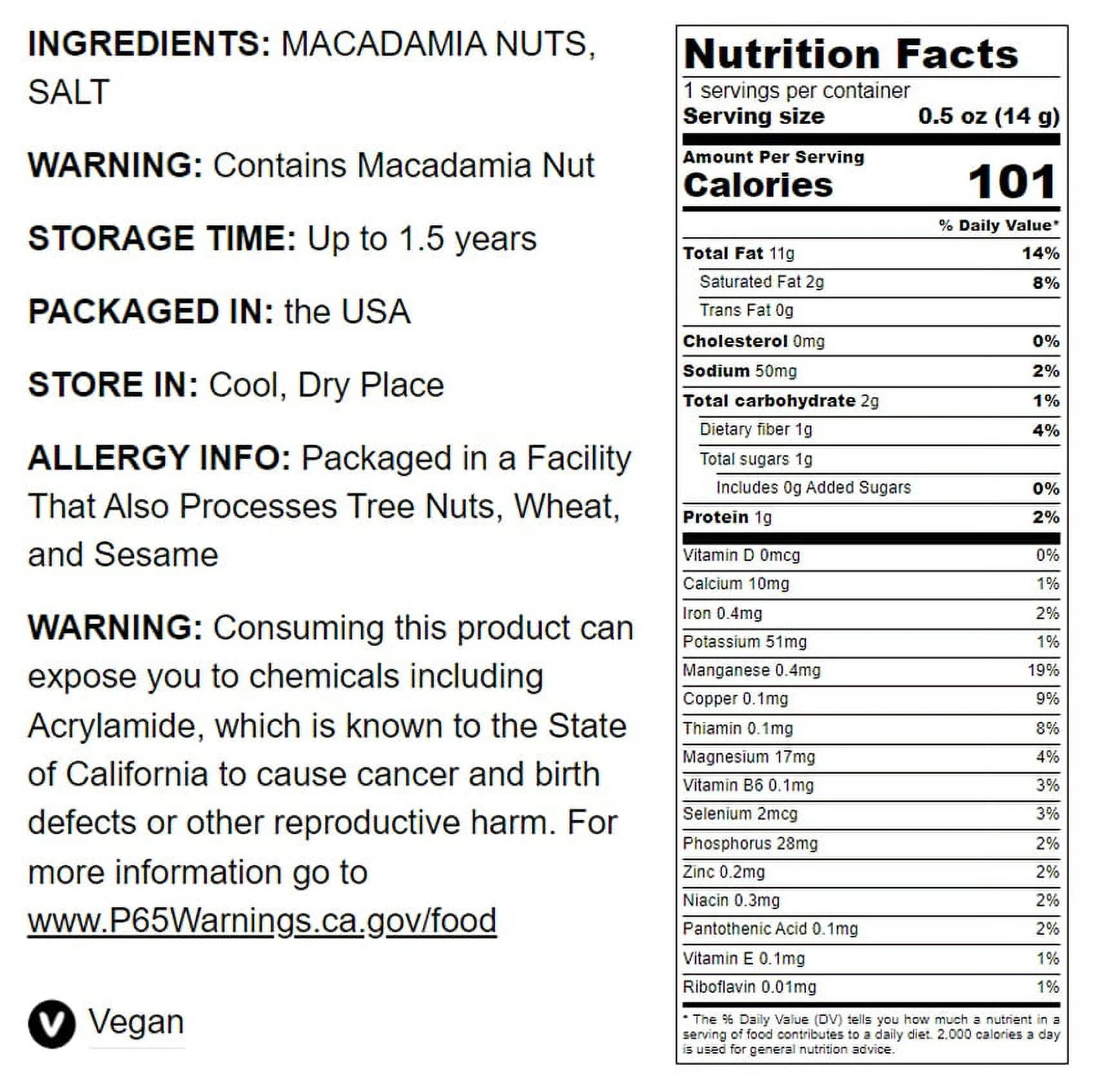 Dry Roasted Macadamia Nuts with Himalayan Salt, 0.5 Pounds — Vegan — by Food to Live