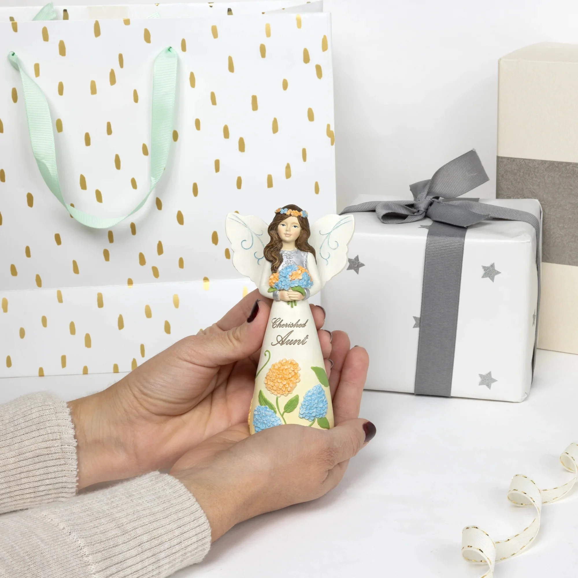 Aunt 5 Angel Holding Hydrangeas