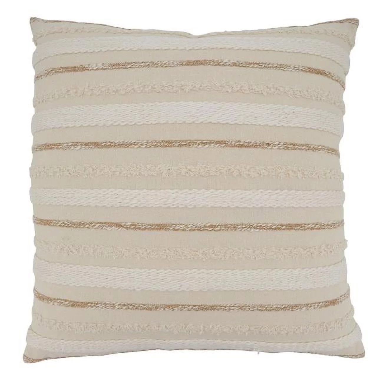 SARO  Natural Down-Filled Woven Stripe Design Throw Pillow - 22 in. Square