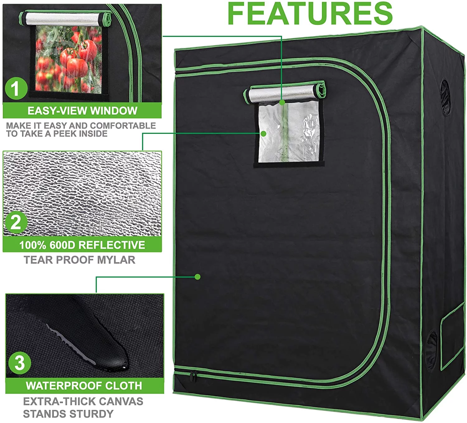 Oteymart Mylar Hydroponic Grow Tent Kit with Observation Window and Floor Tray, 24