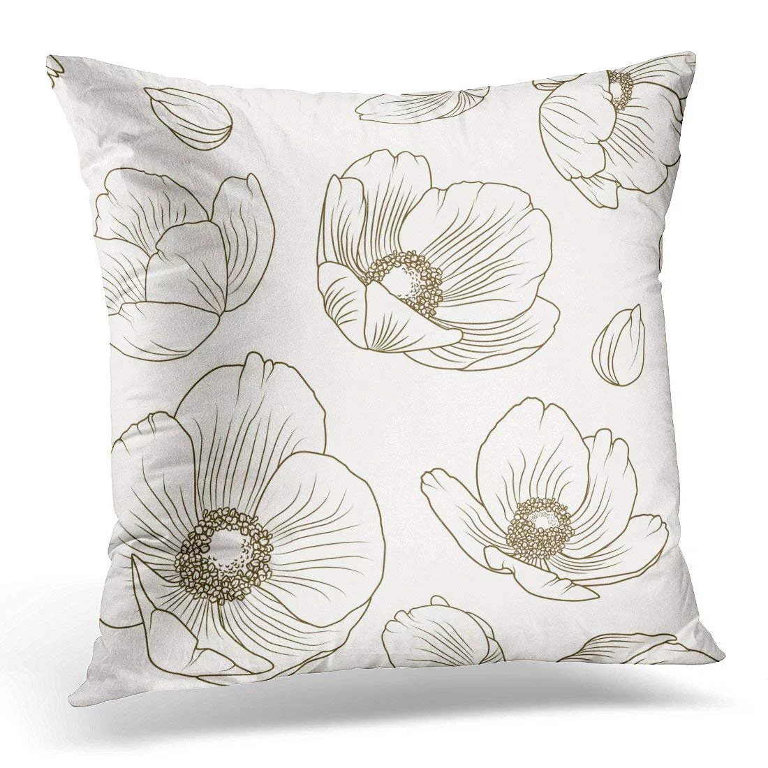 Hellebore Floral Summer Autumn Winter Christmas Rose Lenten Poppy Flowers Field Meadow Sepia Brown Pillow Case Pillow Cover 20x20 inch