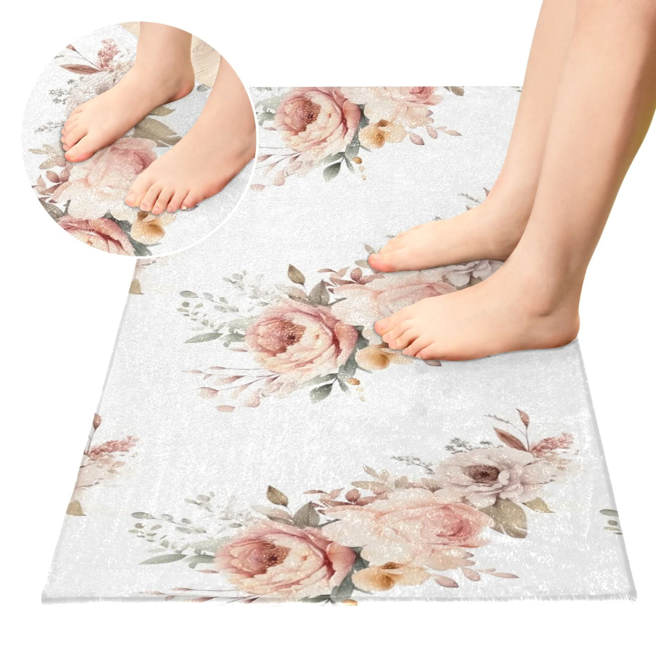 Peony Flowers Luxury Kitchen Rug Non Slip Bathroom Plush Mat Shaggy Bedroom Carpet 39