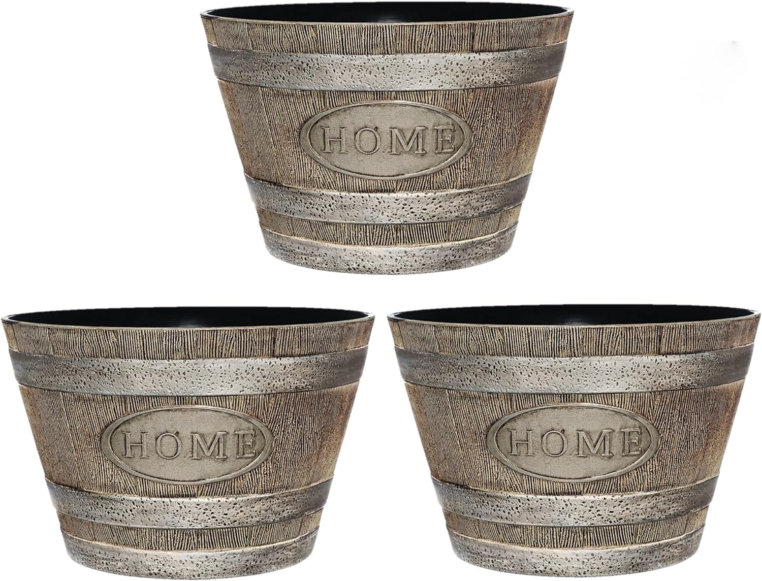 Whiskey Plastic Resin Home Flower Barrel Planter, Oak Brown,15